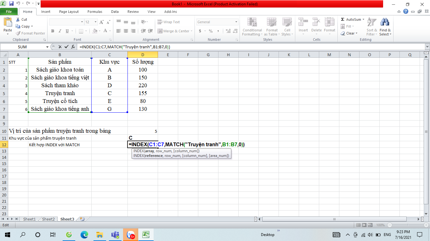 hàm index match