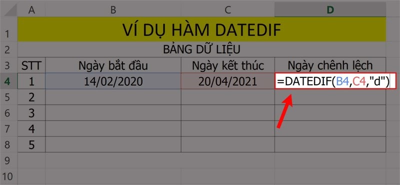 hàm datedif