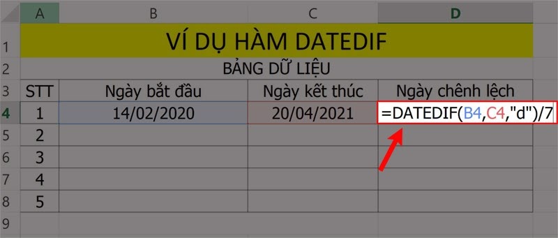 hàm datedif