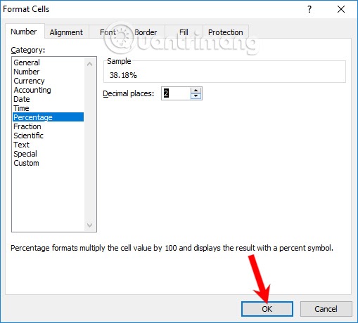 tính phần trăm trong excel