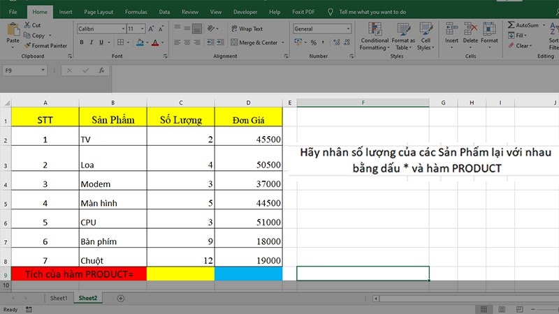 hàm nhân trong excel