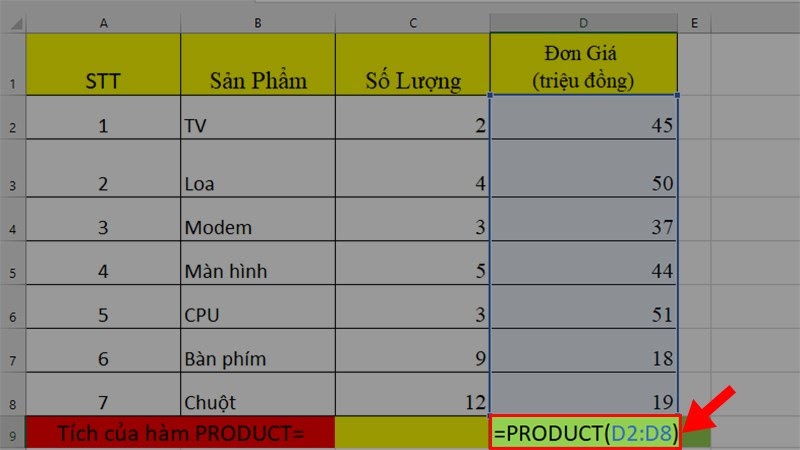 hàm nhân trong excel