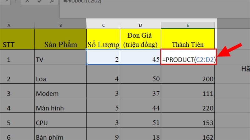 hàm nhân trong excel