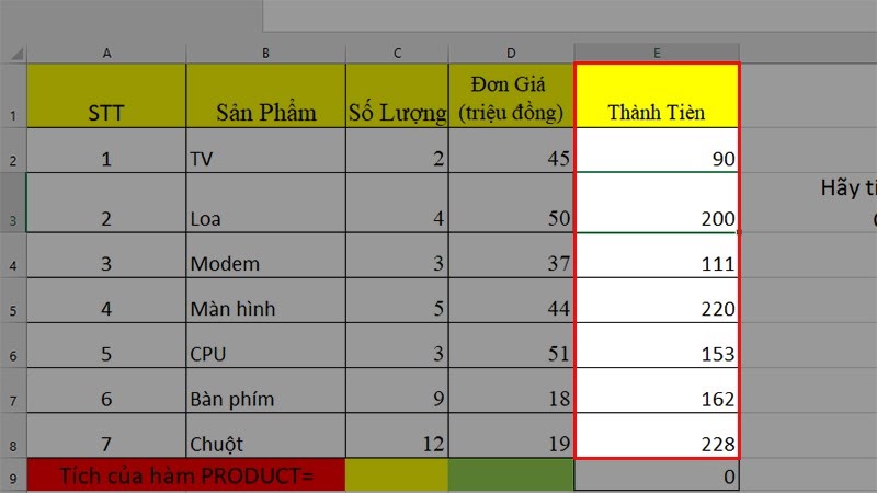 hàm nhân trong excel