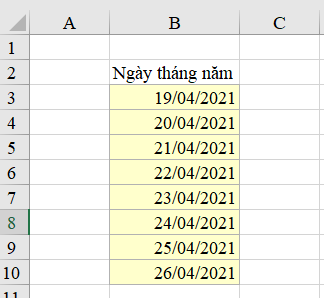 cách nhập ngày tháng nhanh trong excel