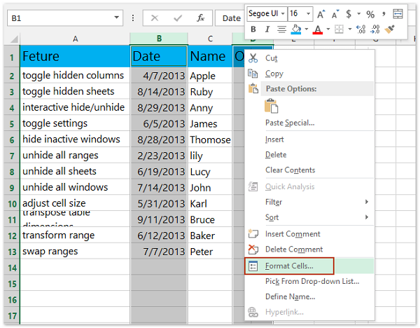 khóa cột trong excel