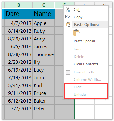 khóa cột trong excel