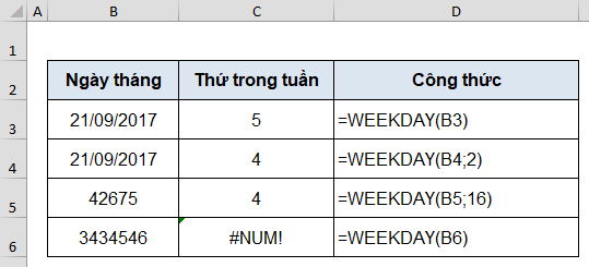 hàm weekday