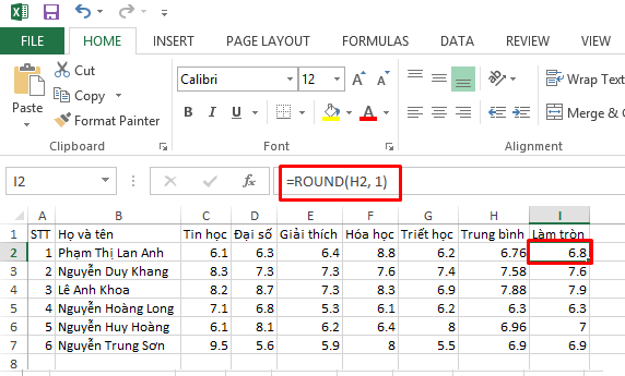 hàm round trong excel