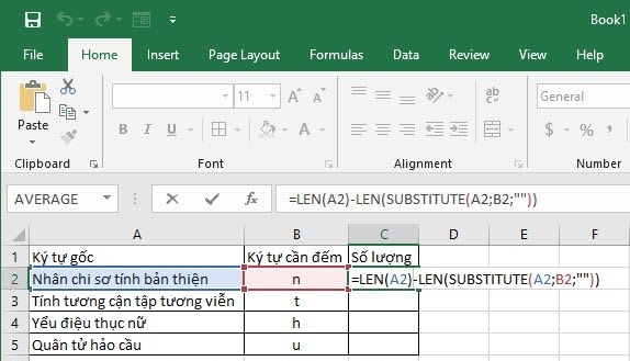 đếm số lần xuất hiện ký tự trong excel