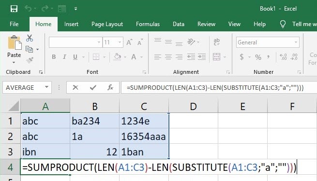 đếm số lần xuất hiện ký tự trong excel