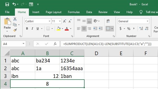 đếm số lần xuất hiện ký tự trong excel