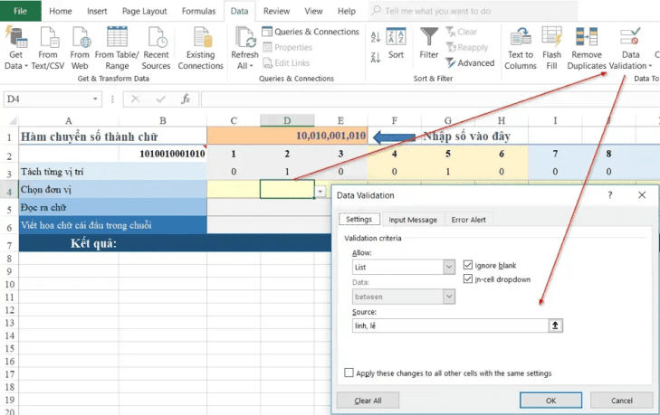 lập công thức số tiền bằng chữ trong excel