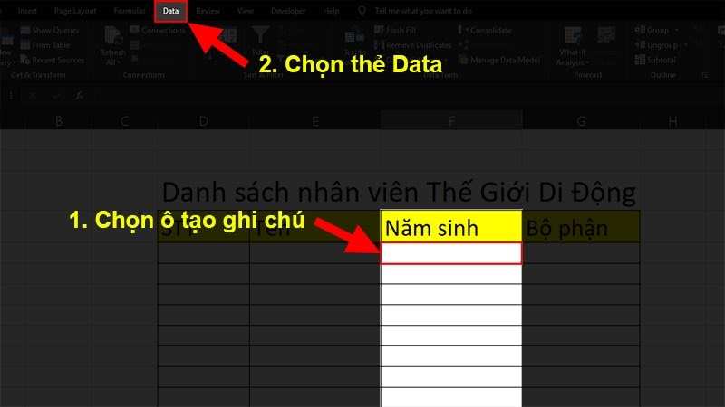 ghi chú trong excel