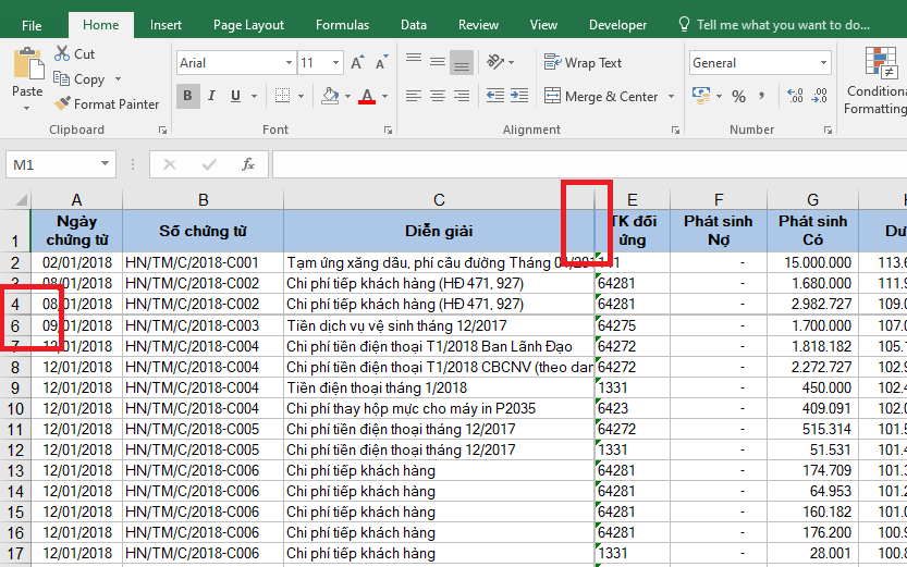 unhide trong excel