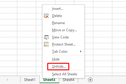 unhide trong excel