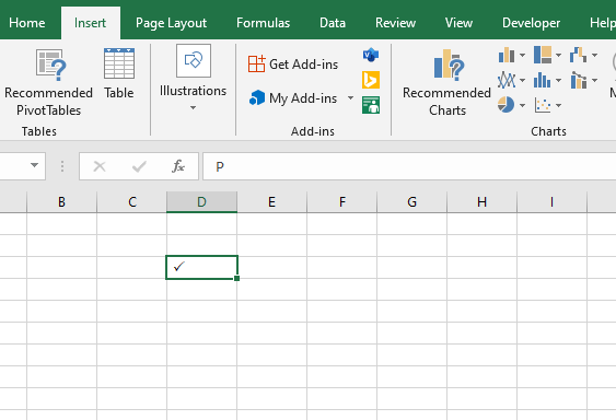 dấu tích trong excel