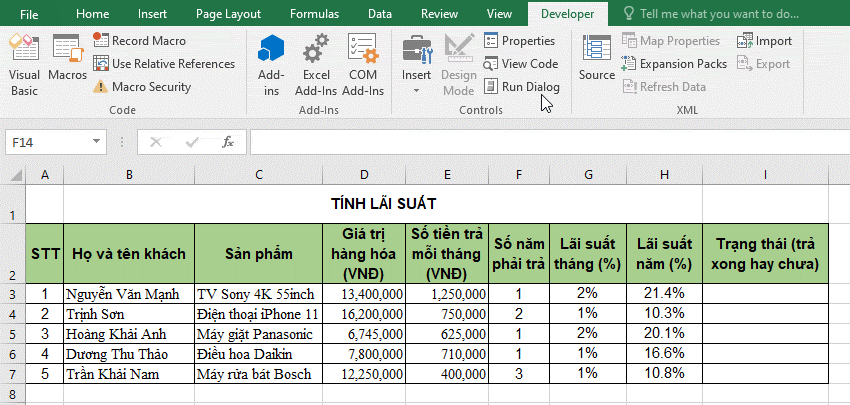 dấu tích trong excel