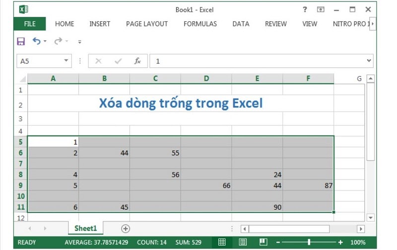 xóa dòng trắng trong excel