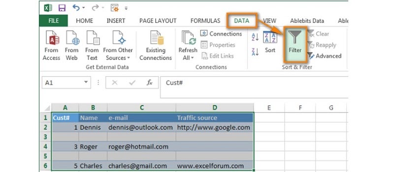 xóa dòng trắng trong excel