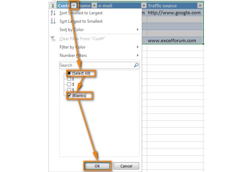 xóa dòng trắng trong excel