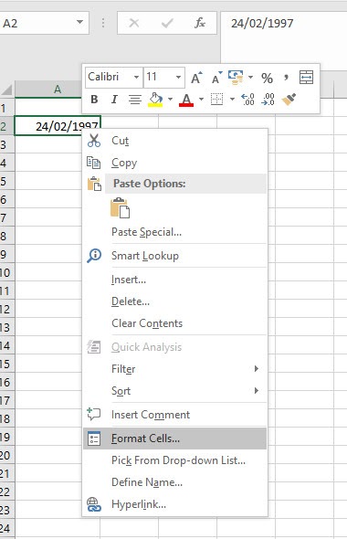 định dạng ngày tháng trong excel