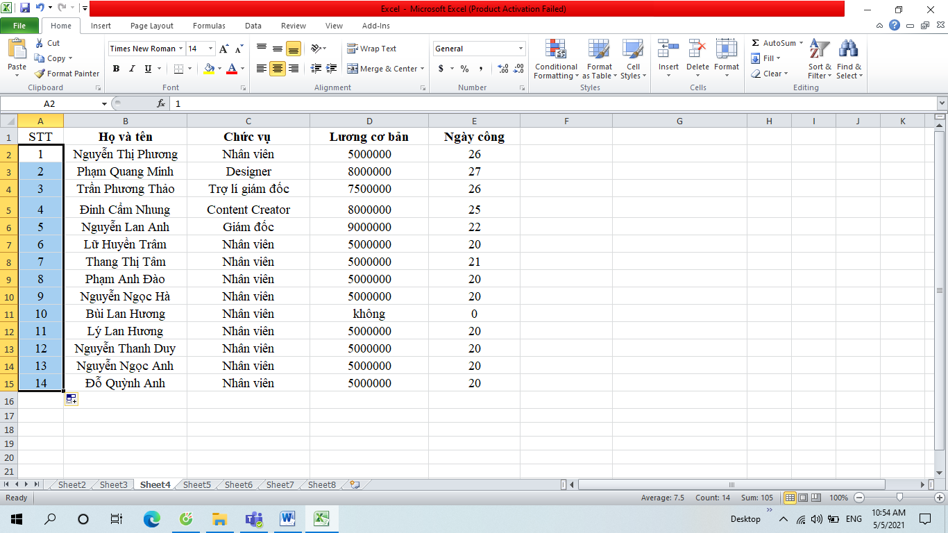 đánh số thứ tự trong excel