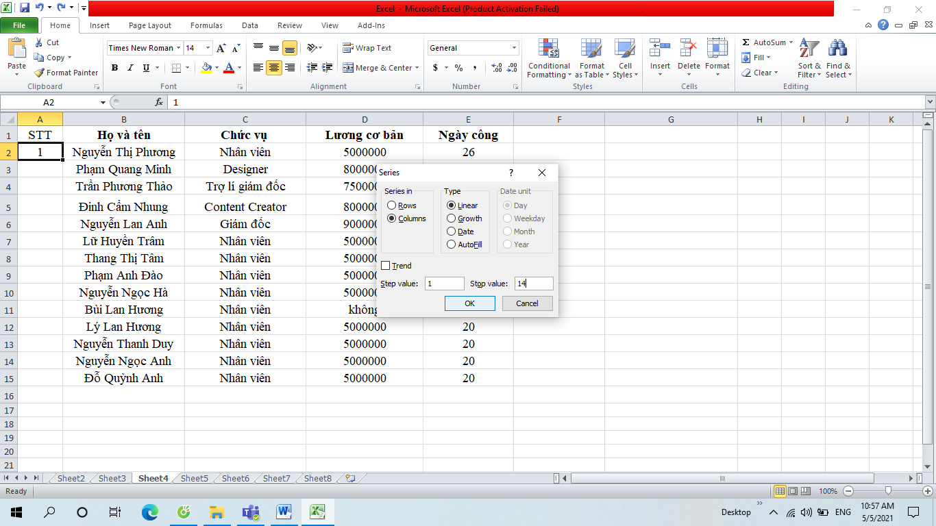 đánh số thứ tự trong excel