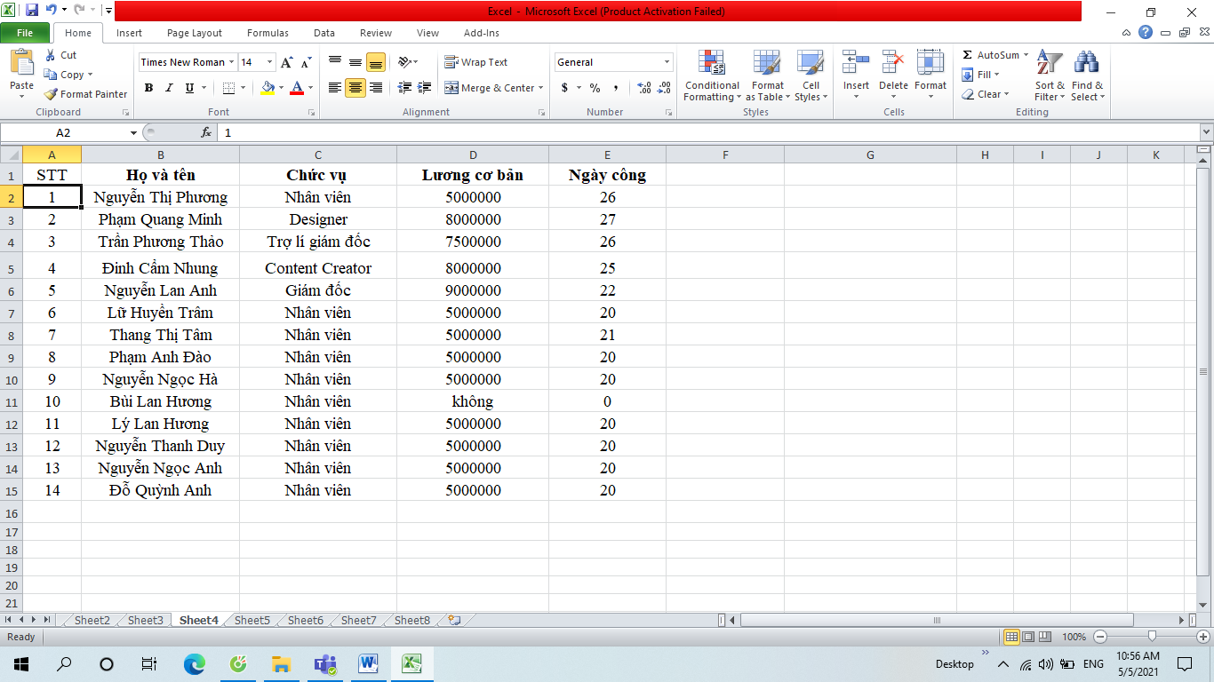 đánh số thứ tự trong excel