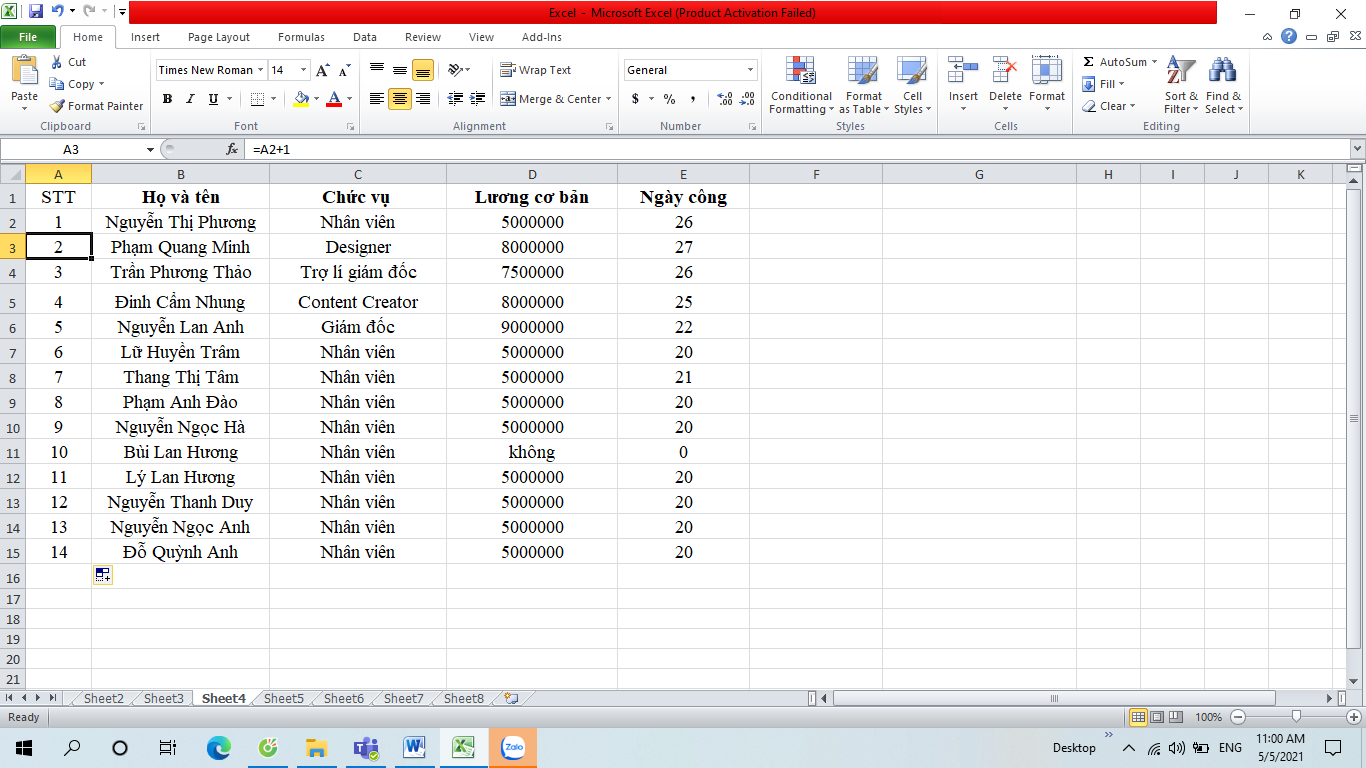 đánh số thứ tự trong excel