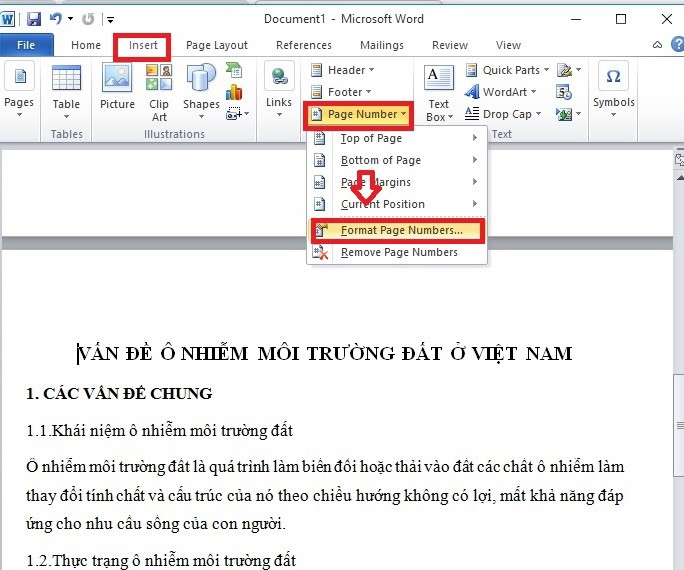 đánh số trang bất kỳ trên word