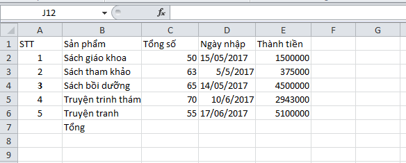 hàm đếm trong excel