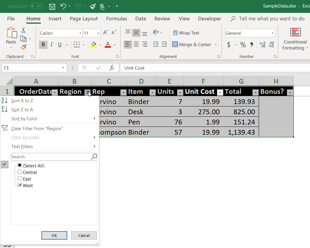 hàm lọc trong excel