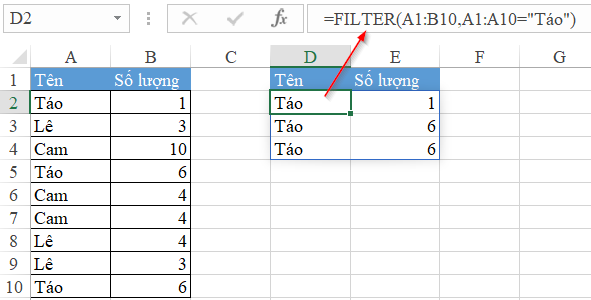 hàm lọc trong excel