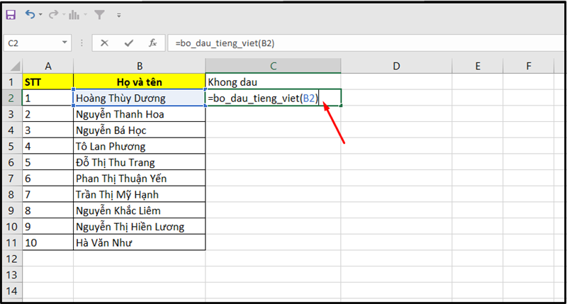 bỏ dấu trong excel