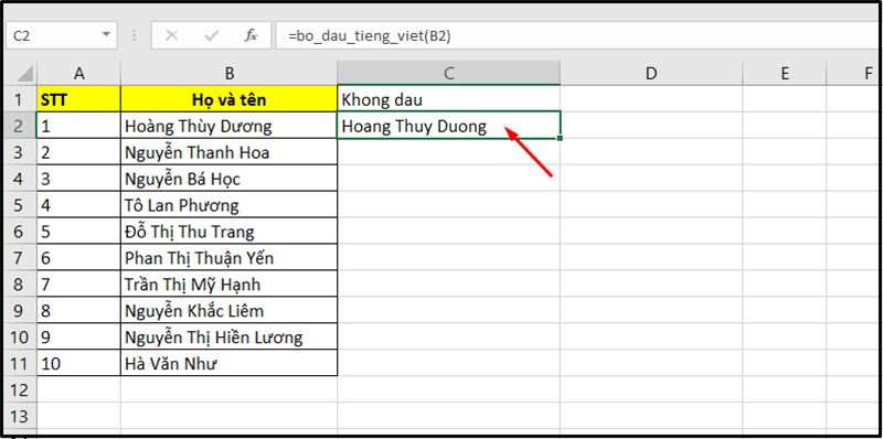 bỏ dấu trong excel