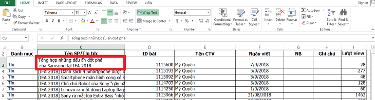 xuống hàng trong excel