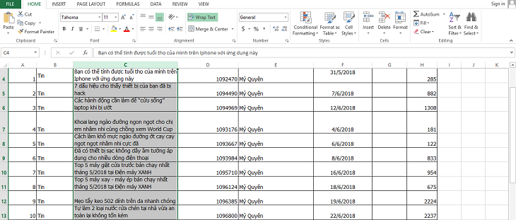 xuống hàng trong excel