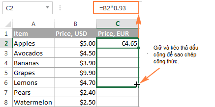 copy công thức trong excel