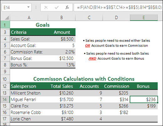 hàm and trong excel