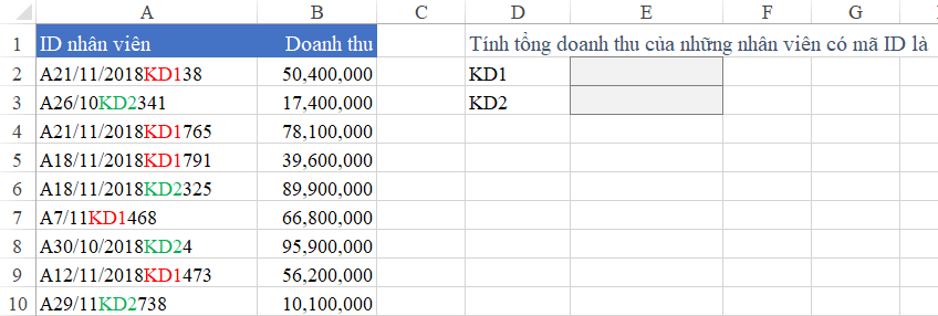 tính tổng các mã giống nhau trong excel