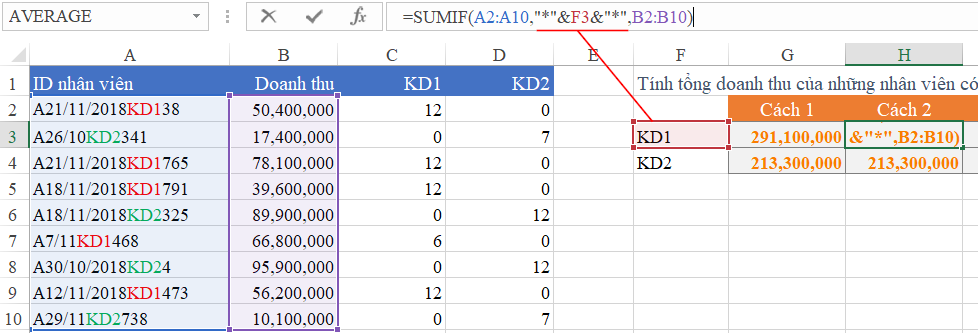 tính tổng các mã giống nhau trong excel