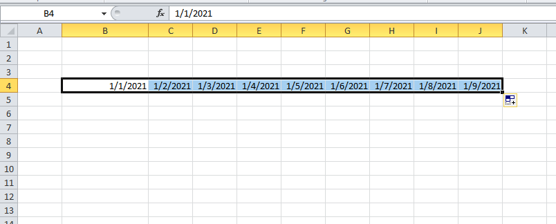 cách kéo ngày tăng dần trong excel