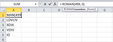 cách viết số la mã trong excel