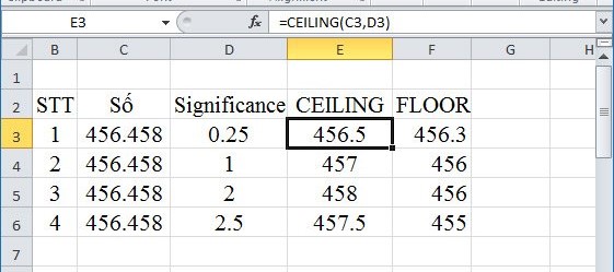 hàm làm tròn trong excel