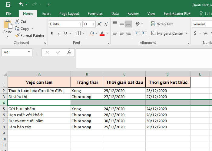 thêm dòng trong excel