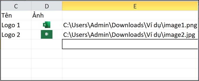 chèn ảnh vào excel