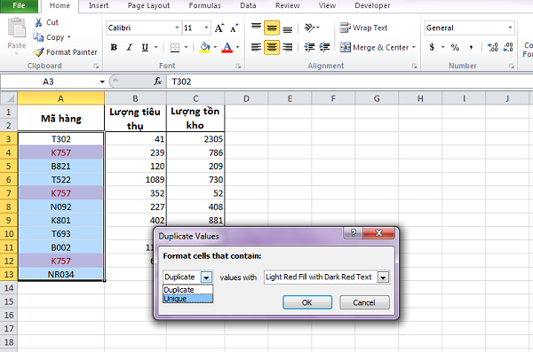 lọc trùng trong excel