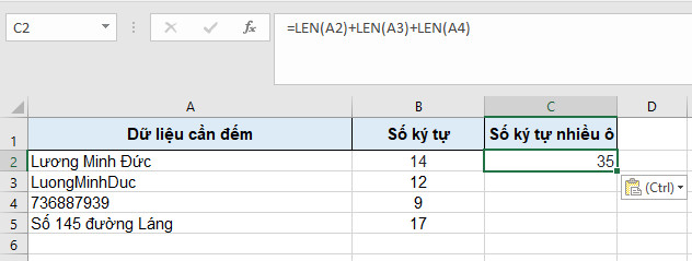 hàm len trong excel