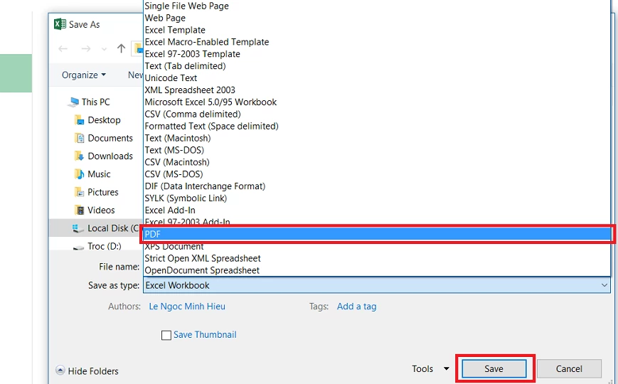 cách chuyển file excel sang pdf